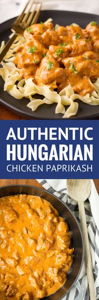 Chicken Paprikash -- an authentic Hungarian chicken paprikash using traditional Hungarian sweet paprika… Also known as Chicken Paprikas or Csirkepaprikás, this simple creamy chicken recipe served over broad egg noodles boasts big flavor! | hungarian recipes | easy recipes | comfort food recipes | chicken paprikas recipe | creamy chicken paprikas | authentic chicken paprikash | find the recipe on unsophisticook.com #hungarianrecipes #chickenrecipes #maindish #dinnerrecipes #unsophisticook