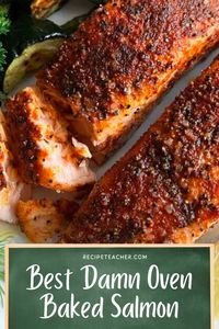 This quick and easy oven baked salmon filet is full of flavor, tender, moist and incredibly delicious! Visit the blog to make it!