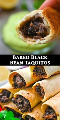 These Baked Black Bean Taquitos are healthy and so tasty. Beans, veggies, lime juice, and spices, wrapped in a tortilla and baked to a golden brown, this dish is fantastic. FOLLOW Cooktoria for more deliciousness! If you try my recipes - share photos with me, I ALWAYS check!