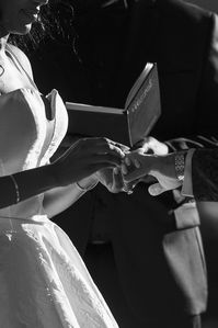 black and white vow photo for bride and groom outdoor wedding ceremony. timeless wedding ceremony pictures