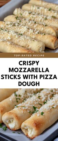 These Cheesy Mozzarella Sticks made with pizza dough are a fun and gooey snack that everyone will love! Perfect for game night or a cozy movie marathon with friends and family.