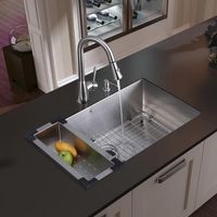 Undermount Stainless Steel Kitchen Sink, Faucet, Colander, Grid, Strainer and Dispenser