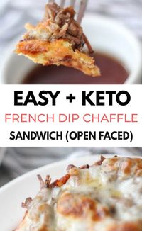 This Open Faced French Dip Chaffle Sandwich Keto Recipe is mouthwateringly delicious! It’s the perfect way to enjoy a favorite sandwich without all the carbs. You’ll love the layers of flavor with a crispy chaffle, and tender roast beef smothered in melted cheese.