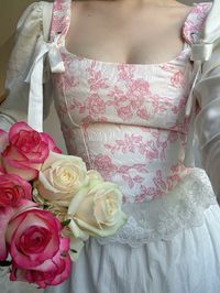 Coquette aesthetics, modern romance, corset, roses, pink, soft girl aesthetic