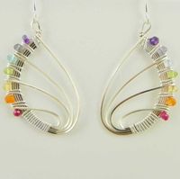 "Rainbow Butterfly Wings" silver Earrings Handmade Wire Wrap Gemstones - Bazaars R Us