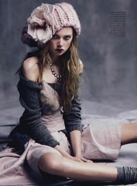 wild rose: holly rose by nicole bentley for vogue australia august 2013 - oversized pink knit stocking cap with big flower