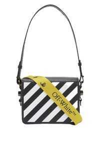 Off-white c/o virgil abloh leather cross-body bag  100% leather  magnetic flap closure  detachable leather strap, internal slip pocket, internal zipped pocket, gunmetal-toned hardware, diagonal stripe pattern, raised branding  use specialist cleaner  height 14cm, width 18cm, depth 9cm