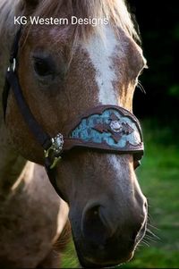 Leather bronc style halter noseband with gator inlay.