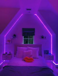 led tiktok lights, accent lip pillow, faux plants. FOLLOW ME @shaheeraaaaa