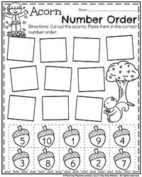 FREE Fall Preschool Worksheet for November - Acorn Number Order.