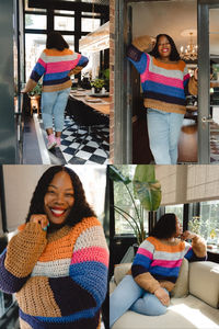 Hey bestie! It’s time to show off those crochet skills and finally make the staple piece your wardrobe has been missing. The Maple Sweater brings the coziness of a raglan pullover and the adventure of color into a piece that will have everyone asking, “OMG, where did you buy that?!”. Face your fear of crocheting a sweater with this easy peasy pattern.

The Maple Sweater pattern is part of the Happy Place pattern collection, designed to complement Happy Place Apricity Yarn.