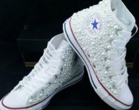 Pearls & Bling- Bridal Custom Converse- Pearls- Crystals- Wedding Chuck Taylor All Star Converse- High or Low Top- Personalizable