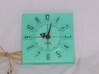 Vtg 50s Mid Century Aqua Turquoise Spartus Plastic Kitchen Wall Clock Working #Spartus