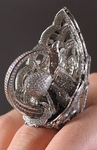 Record 2,525 Diamonds Set in One Ring    (IDEX Online News) - The Lobortas Classic Jewelry House of Kiev, Ukraine has entered the record books by setting 2,525 diamonds in one ring. The “Tsarevna Swan” ring was presented and measured in Kiev on July 21, 2011, the Guinness Book of World Records confirmed.  The ring weighs 44.72 grams and contains a total of 10.48 carats of diamonds ranging in size from 0.001- to 0.05 carat.    The diamonds for the ring were supplied by DTC Sightholder Shrenuj & C