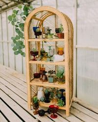 Rent a bohemian style vintage wicker shelf for wedding day decor. Display vintage glasswares on a wicker or rattan shelf to add to your wedding day decor.