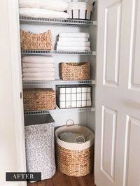 LINEN CLOSET ORGANIZATION | AMANDA FONTENOT BLOG  home, home deocr, home organization, closet organization, organized Farmhouse Organization