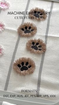 Small Fringed paw embroidery fluffy mini paw design, fringe in the hoop ITH machine embroidery design wee happy paw accent paw 100 % safe to wash. SIZES 0.8 inch 1 inch 1.5 inches * * * FORMATS PES, DST, EXP, VIP, HUS, XXX, JEF, VP3 *ART- by request, please, contact me via email #embroidery #machineembroidery #machineembroiderydesign #embroiderydesign #embroideryfont# embroiderymachine #fringe #embroideryfringe #artapli #inthehoop #ith #embroideryanimal #paw #embroiderypaw #embroiderycat