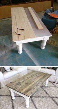 Full Furniture Makeover Tutorial -  Nailing 1x4 wood to the top of  this thrifted table adds oodles of Farmhouse charm. #upcycle #furnituremakeover #diy