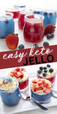 Homemade sugar-free jello is far easier than you think! With no artificial sweeteners or colors, this keto jello is a fun and healthy dessert recipe. Make them red white and blue for the 4th of July!