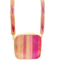 Blush striped fully beaded crossbody with fully beaded removable strap featuring lightning bolt design. ***All Consuela, Tiana Designs, Handbags/Clutches and accessories are FINAL SALE.