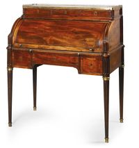 c1780 A mahogany bureau à cylindre stamped F. Bury twice and JME, Louis XVI, circa 1780 5,000 — 8,000 GBP 7,709 - 12,334USD LOT SOLD. 5,625 GBP (8,673 USD) (Hammer Price with Buyer's Premium)