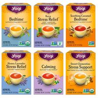 Yogi Stress Relief Herbal Tea Sampler includes: Yogi Bedtime Tea: FLAVOR: Yogi Bedtime tea combines Passionflower and Chamomile with Licorice, Cardamom, and Cinnamon for a naturally spicy-sweet herbal tea. BENEFITS: This soothing herbal tea is formulated to support relaxation, and is perfect for enjoying before bedtime to help you unwind. Yogi Kava Stress Relief Tea: FLAVOR: Yogi Kava Stress Relief tea is a naturally spicy-sweet and warming blend of Kava, Cinnamon, Indian Sarsaparilla Root, and