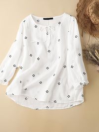 Color White Pink Black Material Cotton Occasion Everyday Style Casual Sleeves Length Long Sleeve Collar Crew Neck Fit Type Regular Season Autumn Spring Design Element Embroidered Placket Type Pullovers Package included 1 Blouse