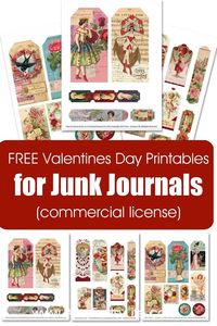 Super pretty vintage, Victorian style Valentines Day tags and tickets to use in your junk journal, card making or crafts projects! And yes, you can use them in products you sell commercially!