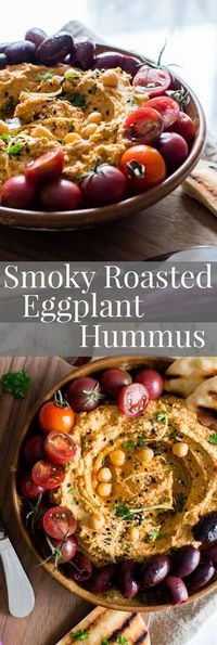 Roasted eggplant and smoky paprika pair with hummus to create complex and rich flavors. Make ahead and freezer friendly! Smoky Roasted Eggplant #Hummus. | #VeganRecipes #HummusRecipe #VegetarianRecipe #Appetizer