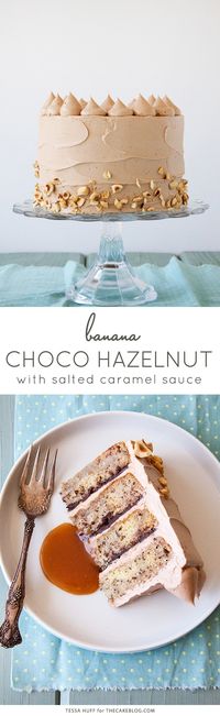 Banana Chocolate Hazelnut Cake with Salted Caramel Sauce.