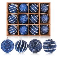 PRICES MAY VARY. Large, Eye-Catching Size - Each of these navy blue Christmas ball ornaments boasts a generous 3.15-inch diameter, making them highly visible on your Christmas tree. They are perfect focal points or centerpieces to add instant charm and elegance. Durable, Shatterproof Material - Constructed from high-quality foam material, these ornaments are sturdy and not easy to break. They are designed to last through multiple seasons, providing a long-lasting, reusable solution for your holiday decorating needs. Sparkly, Elegant Design - Covered in shimmering white pearls and adorned with sequins, beads, and glitter, these ornaments exude elegance and unique beauty. They will add a festive sparkle to any Christmas tree or decoration display. Lightweight & Kid-Friendly - Lightweight and