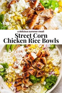 Street Corn Chicken Rice Bowl - an easy and delicious rice bowl recipe that is packed with flavor! Perfect for a summer night dinner! #streetcornchickenricebowl  #mexicanstreetcornchickenbowl