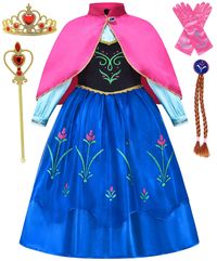 PRICES MAY VARY. Package Included: 1xGirls princess dress,1xCrown,1xWand,1xCape,1xGloves,1xBraids. Material: Girls Princess dress is made from Polyester and cotton,non-itchy,comfortable and soft,friendly to the child’s skin. Design: Girls Princess cosplay costume with glittering organza overlay. Elastic waist with gold laceworkvelvet. Shiny cuff and adorable floral print cover hem,your little princess will love it. Halloween Costumes For Girls: This princess cosplay costume is inspired by the mo