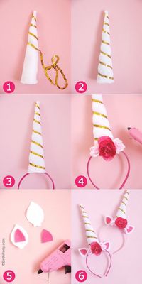 DIY Unicorn Party Headbands - learn to craft these easy accessories for birthday celebrations, Halloween costume or a party photo booth prop! by BirdsParty.com @birdsparty