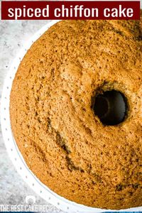 You’ll love the warm, comforting spices in this light and fluffy Spiced Chiffon Cake. It’s an easy homemade cake that you can top with whipped cream.  #spicecake #allspice #Nutmeg #chiffon