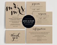 Kraft Wedding Invitation, Invitation Set, Wedding Invitation Template, Wedding Invitation Printable, Editable invitation, instant download by Bliss Paper Boutique