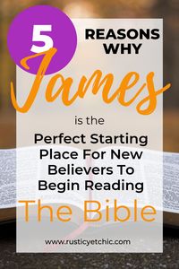 Are you a new Christian and don't know where to begin reading the Bible? Here are five reasons why I suggest you start with the Book of James. #biblereading #newchristian ---rusticyetchic.com---