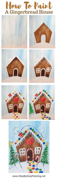 how to paint a gingerbread house on canvas, christmas painting ideas on canvas