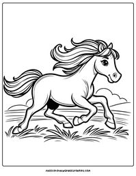 Enjoy endless fun with our free Farm coloring pages, this one featuring a Horse galloping. These cute printable sheets are perfect for kids to unleash their creativity and enjoy coloring at home or in school while having fun at the same time — download your favorites now!