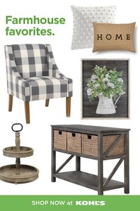 It’s never too late to try the farmhouse trend. Mix rustic accents, natural tones and woven textures to bring the look to life at home. Shop farmhouse decor, plus throw pillows, furniture and more at Kohls.com. #farmhouse #happyathome