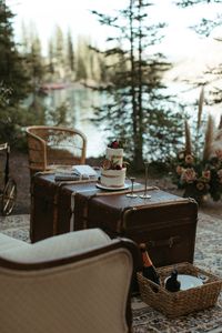 Friends from a far....elopement at Moraine Lake ~ elopement // wedding // intimate elopement // moraine lake // boho lounge // lakeside ceremony // lakeside elopement // Canadian Rocky Mountains // Alberta, Canada  // wood rail trunk #rockymountainelopements #woodrailtrunk #boholounge #lakesideelopement #bohoelopement