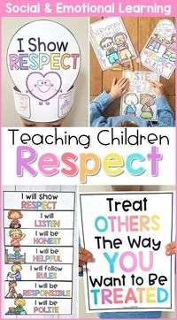 Teach children about respect, honesty, and gratitude at school and in the classroom with these social-emotional learning lessons and hands-on activities for kids. Build social skills with picture books, writing lessons, games, role-playing, and more fun ideas. #sel #socialemotionlearning #classroommanagement #charactereducation #socialskills #teachingrespect #respectactivities