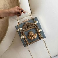 Buy Blue Retro Angel Box Mini Crossbody Bags Lolita Pearl Chain Bag Worldwide Free shipping and return, color: Blue , material: Paper rope