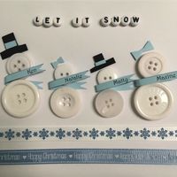 A stunning button picture featuring a family of snowmen wearing personalised scarves.