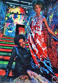 Milton Greene, photographer. Model Cathee Dahmen And Stairway Muralist Louis Delsarte Pose On The Stairway Leading To The Electric Circus, NYC, 1967.) #miltongreene #electriccircus #stmarksplace