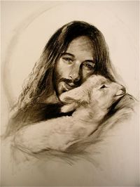 Jesus with Lamb and Halo by ChristianArtPainting on Etsy