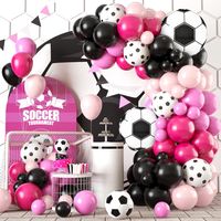 PRICES MAY VARY. 【Balloon Garland Kit】Pink soccer balloon arch kit includes: 30 pink balloons, 33 black balloons, 20 light pink balloons, 13 rose red balloons, 2 soccer foil balloons, 5 soccer printed balloons, glue dispensing, 5m Balloon chain and 10m ribbon. Give full play to your imagination to create amazing effects with balloons of different colors and sizes! 【Premium Materials Balloons】Our soccer balloon garland kit is made of premium latex material, non-toxic and harmless, with good air t