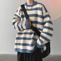 Bonsir Winter Striped Sweater Men Warm Fashion Casual Knit Pullover Men Korean Loose Oversized Long Sleeve Sweater Mens Jumper Clothes