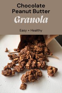 This simple and delicious chocolate peanut butter granola is healthy and easy to make! It can be made gluten free and vegan as well. It is naturally dairy free!