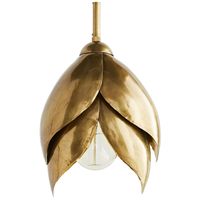 Delicate in stature, the brass Edith Pendant is reminiscent of a rose bud in bloom. The ethereal design is finished in a light vintage brass and would be perfect for a dressing room or hallway. Shown with a nostalgic loop bulb. Additional pipe available (PIPE-144).